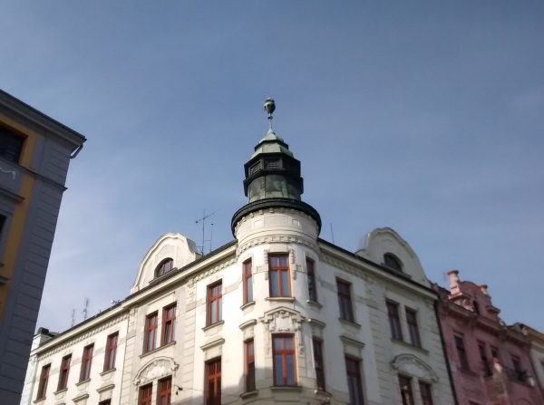 Interesting bauble atop turret overlooking Upper Square rooftower